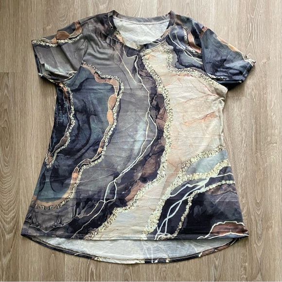 Women’s Tunic Top Relaxed Tshirt Crew Neck Fashion Marble Print Size XL - 3XL - Picture 5 of 9